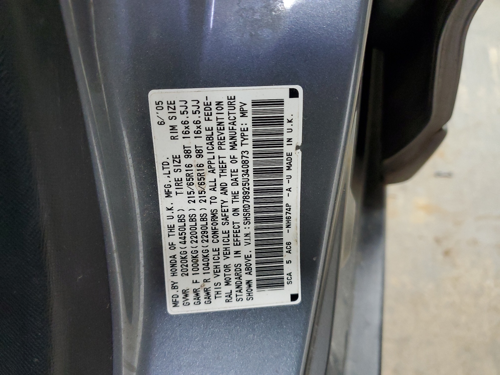 SHSRD78925U340873 2005 Honda Cr-V Se