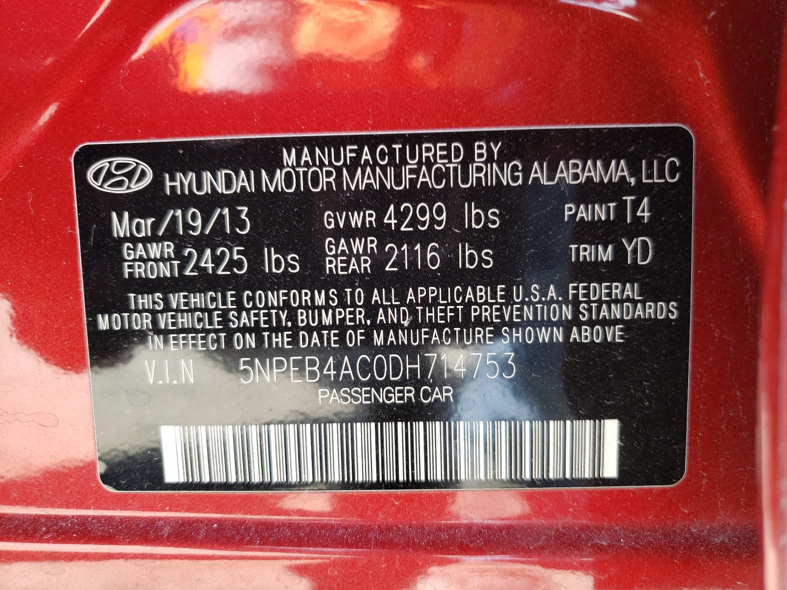 5NPEB4AC0DH714753 2013 Hyundai Sonata Gls