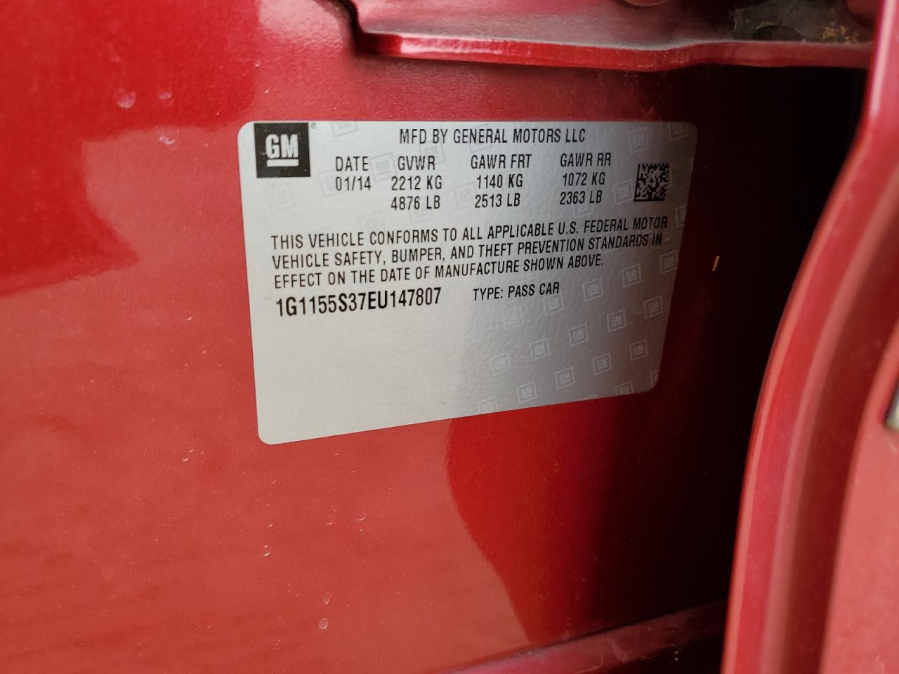 2014 Chevrolet Impala Ltz VIN: 1G1155S37EU147807 Lot: 63831764