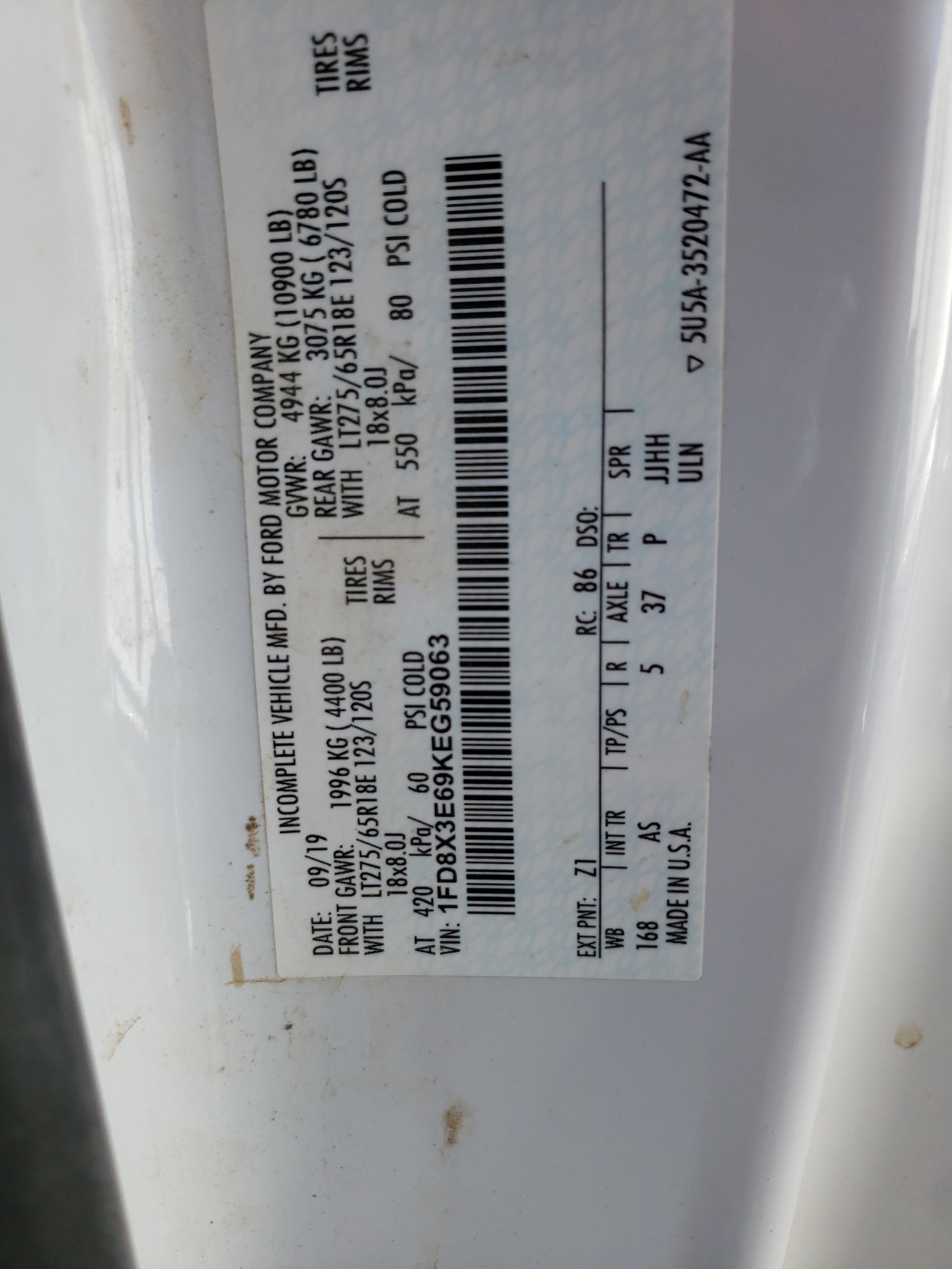 1FD8X3E69KEG59063 2019 Ford F350 Super Duty