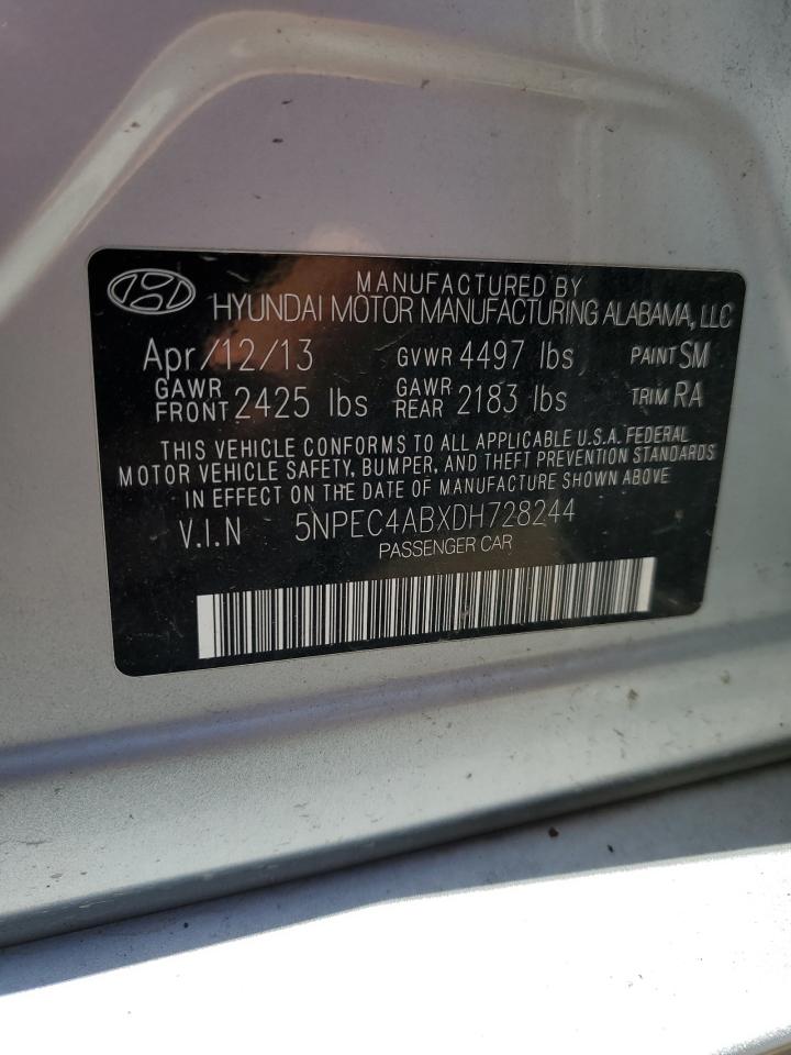 2013 Hyundai Sonata Se VIN: 5NPEC4ABXDH728244 Lot: 61629524