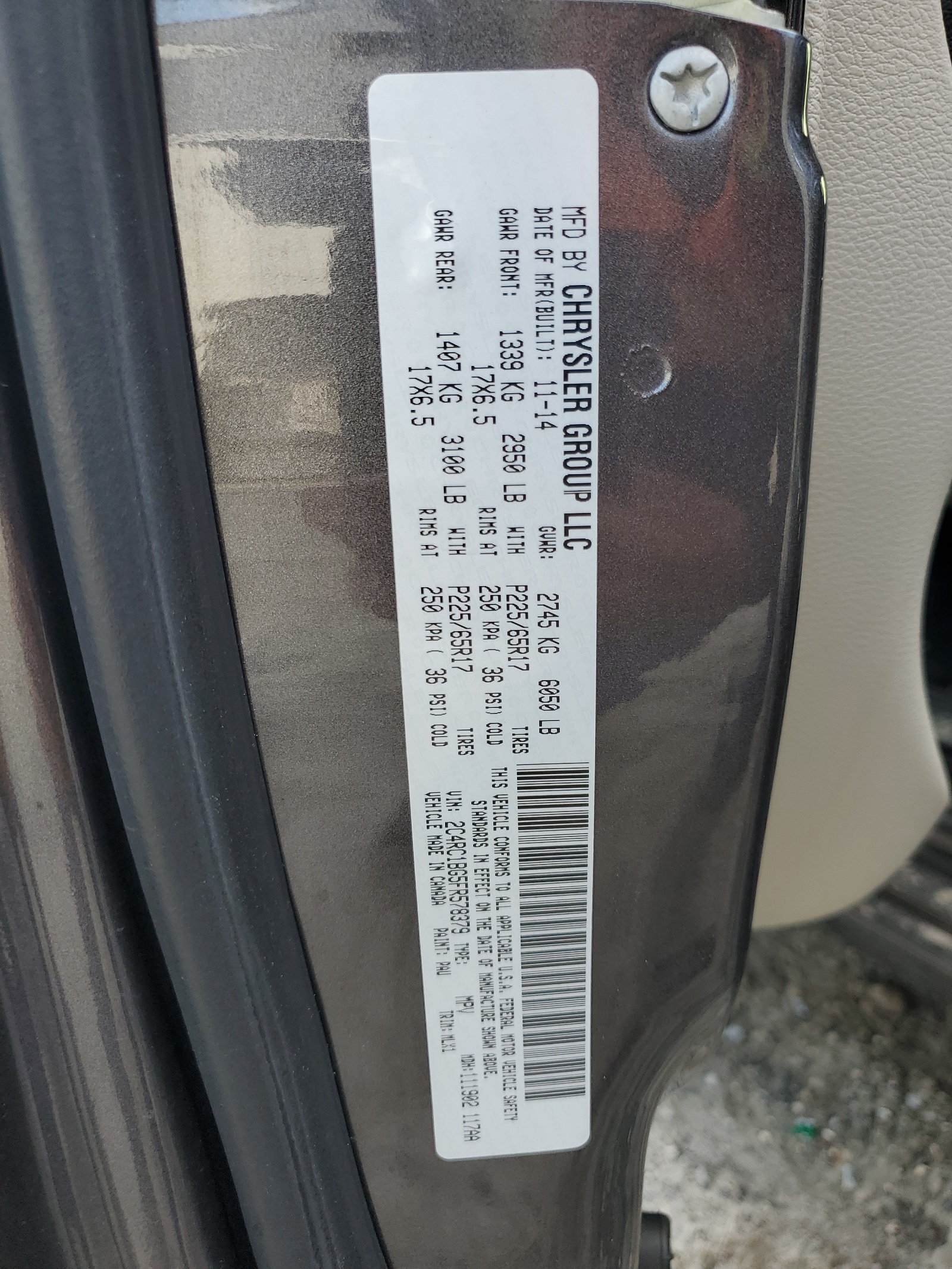 2C4RC1BG5FR578379 2015 Chrysler Town & Country Touring