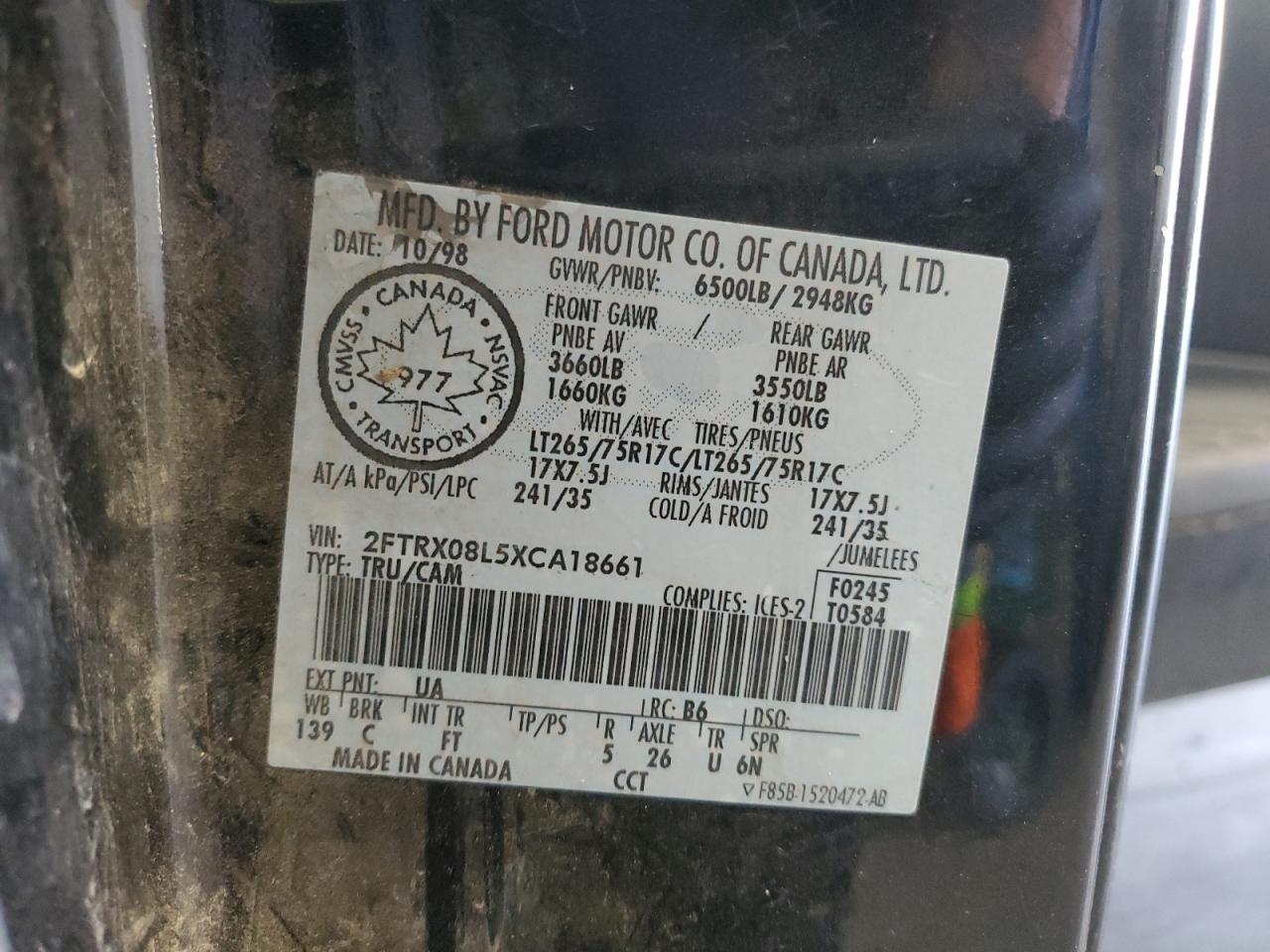 1999 Ford F150 VIN: 2FTRX08L5XCA18661 Lot: 62796814