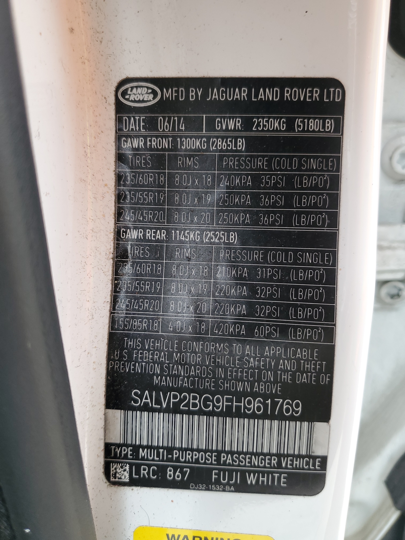 SALVP2BG9FH961769 2015 Land Rover Range Rover Evoque Pure Plus