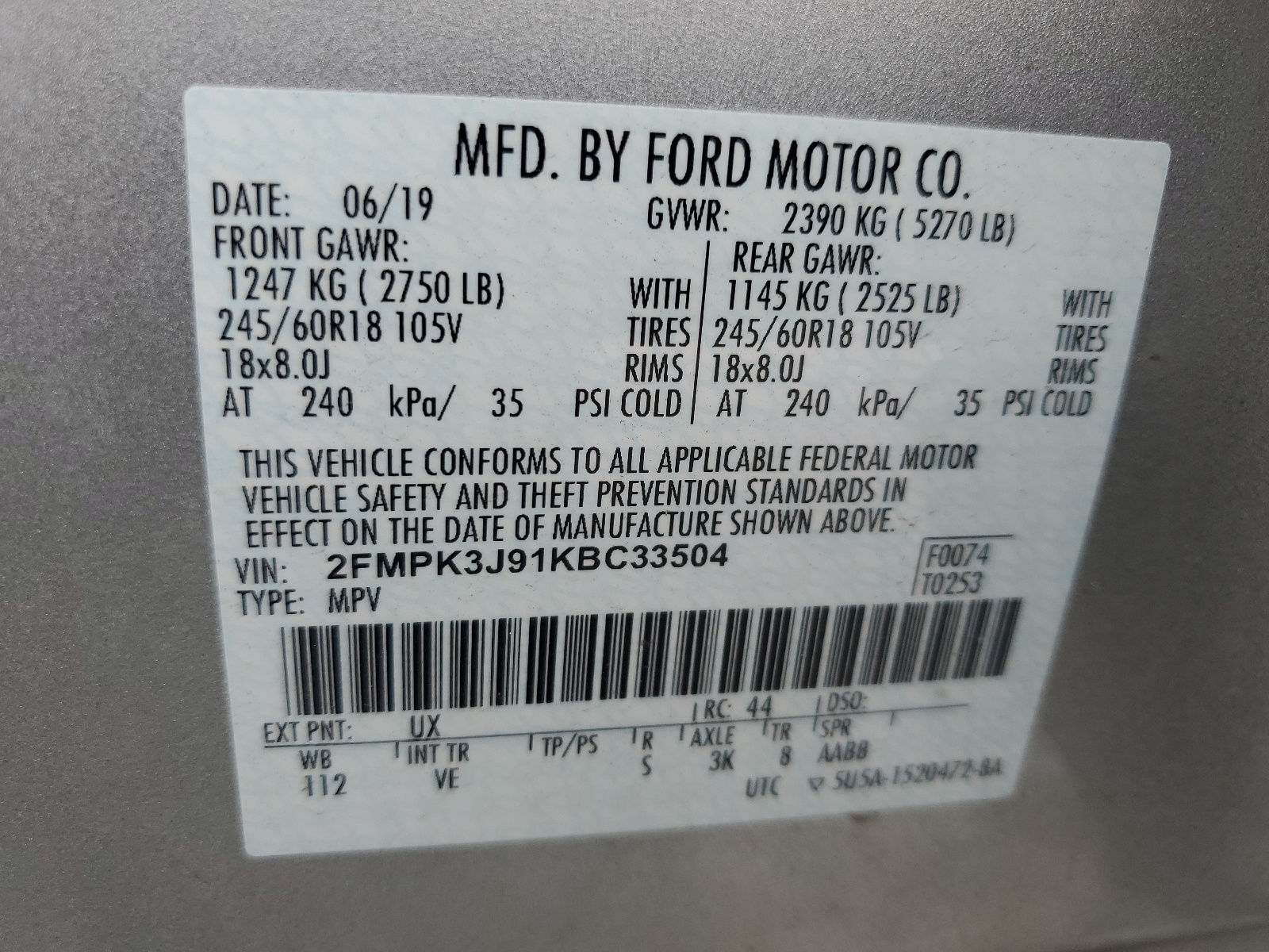 2FMPK3J91KBC33504 2019 Ford Edge Sel