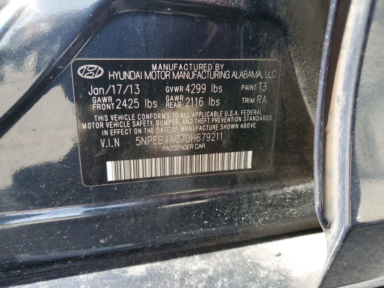 2013 Hyundai Sonata Gls VIN: 5NPEB4AC7DH679211 Lot: 65629604
