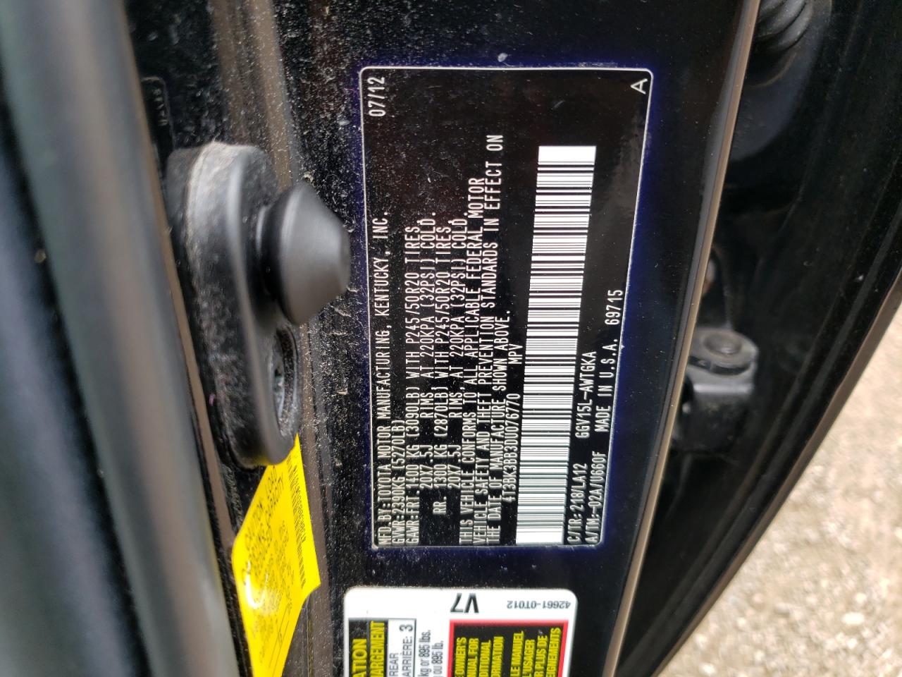 2013 Toyota Venza Le VIN: 4T3BK3BB3DU076770 Lot: 64226924