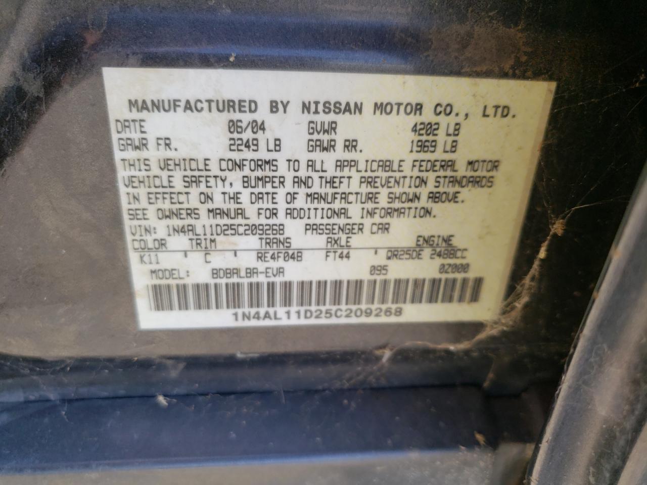 1N4AL11D25C209268 2005 Nissan Altima S