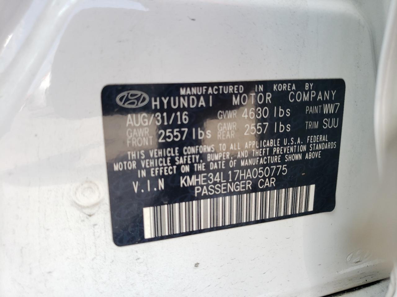 2017 Hyundai Sonata Hybrid VIN: KMHE34L17HA050775 Lot: 65489724