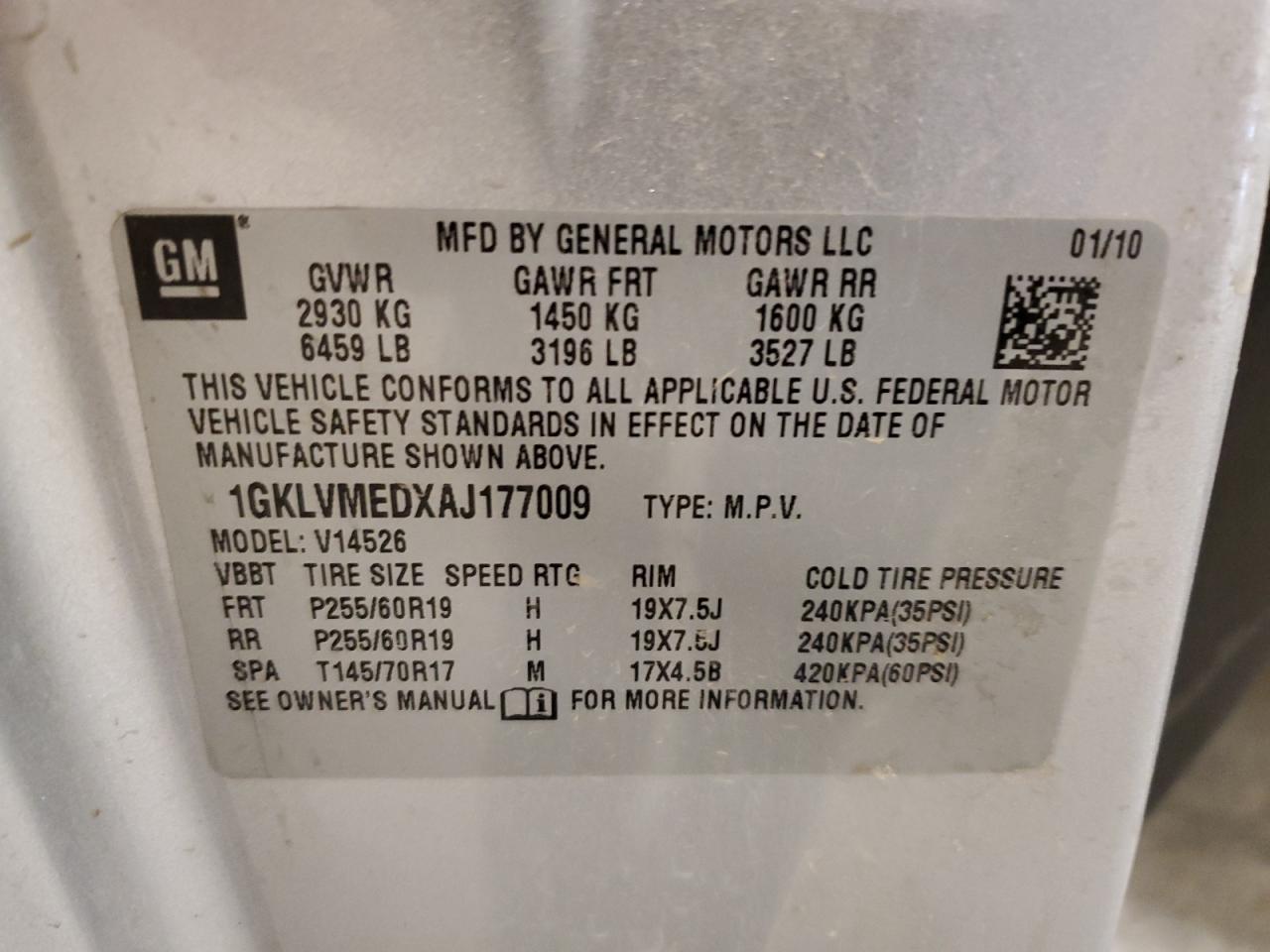 2010 GMC Acadia Slt-1 VIN: 1GKLVMEDXAJ177009 Lot: 64174374