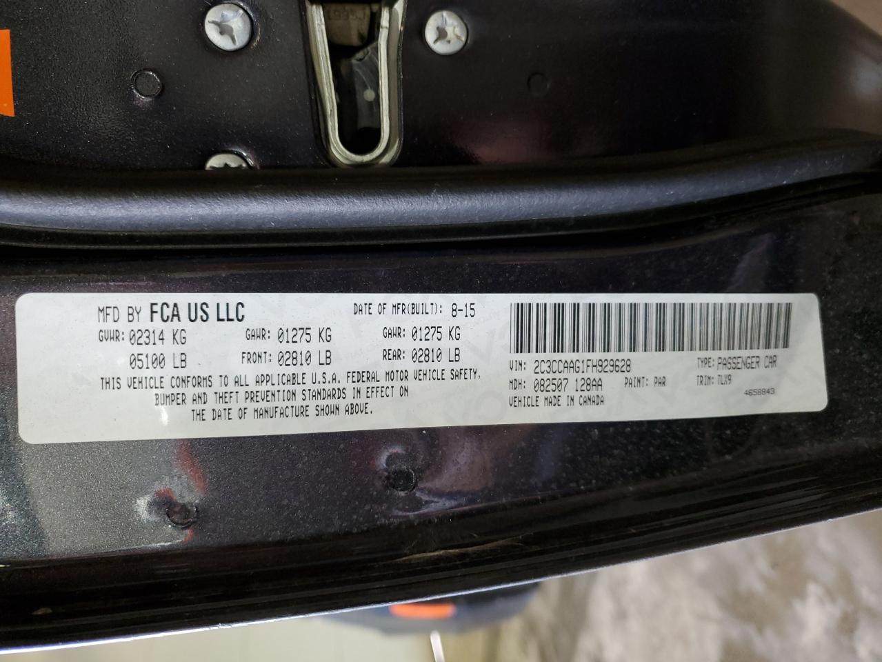 2015 Chrysler 300 Limited VIN: 2C3CCAAG1FH929628 Lot: 65029424