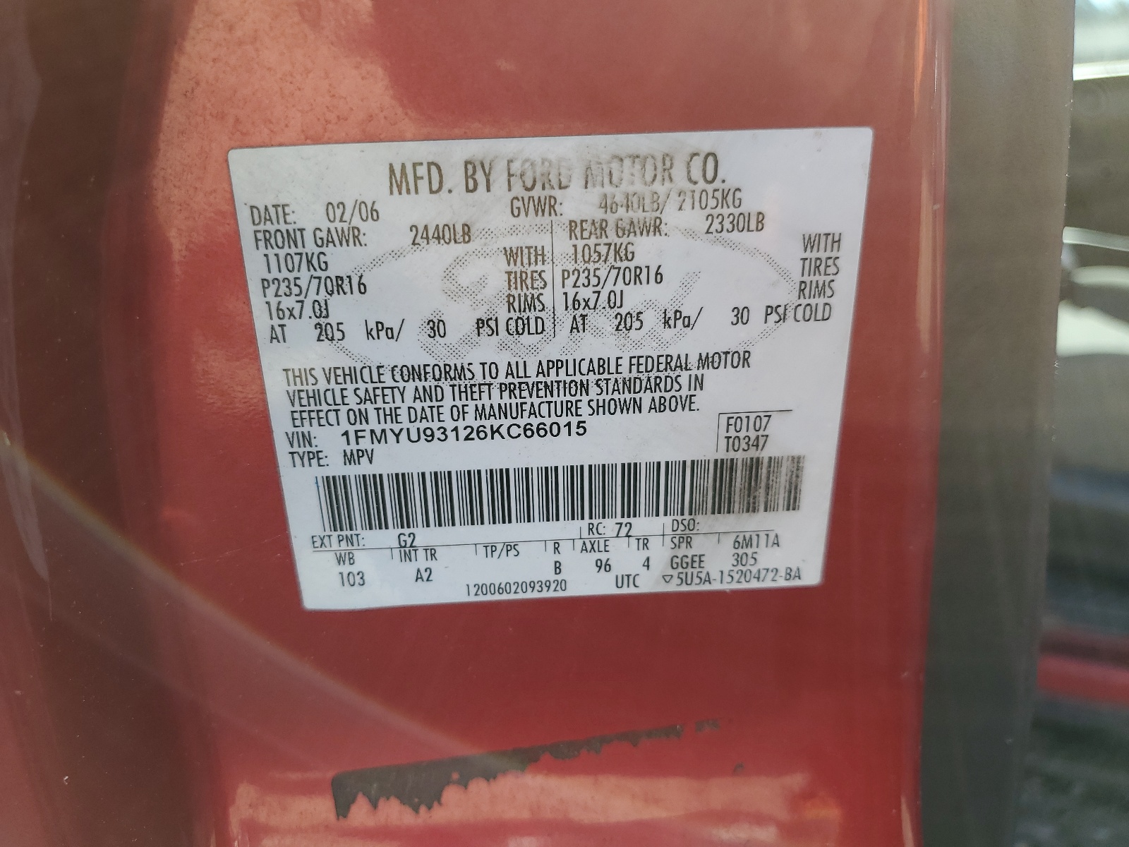 1FMYU93126KC66015 2006 Ford Escape Xlt