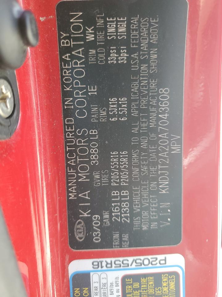 2010 Kia Soul + VIN: KNDJT2A20A7043608 Lot: 63687024