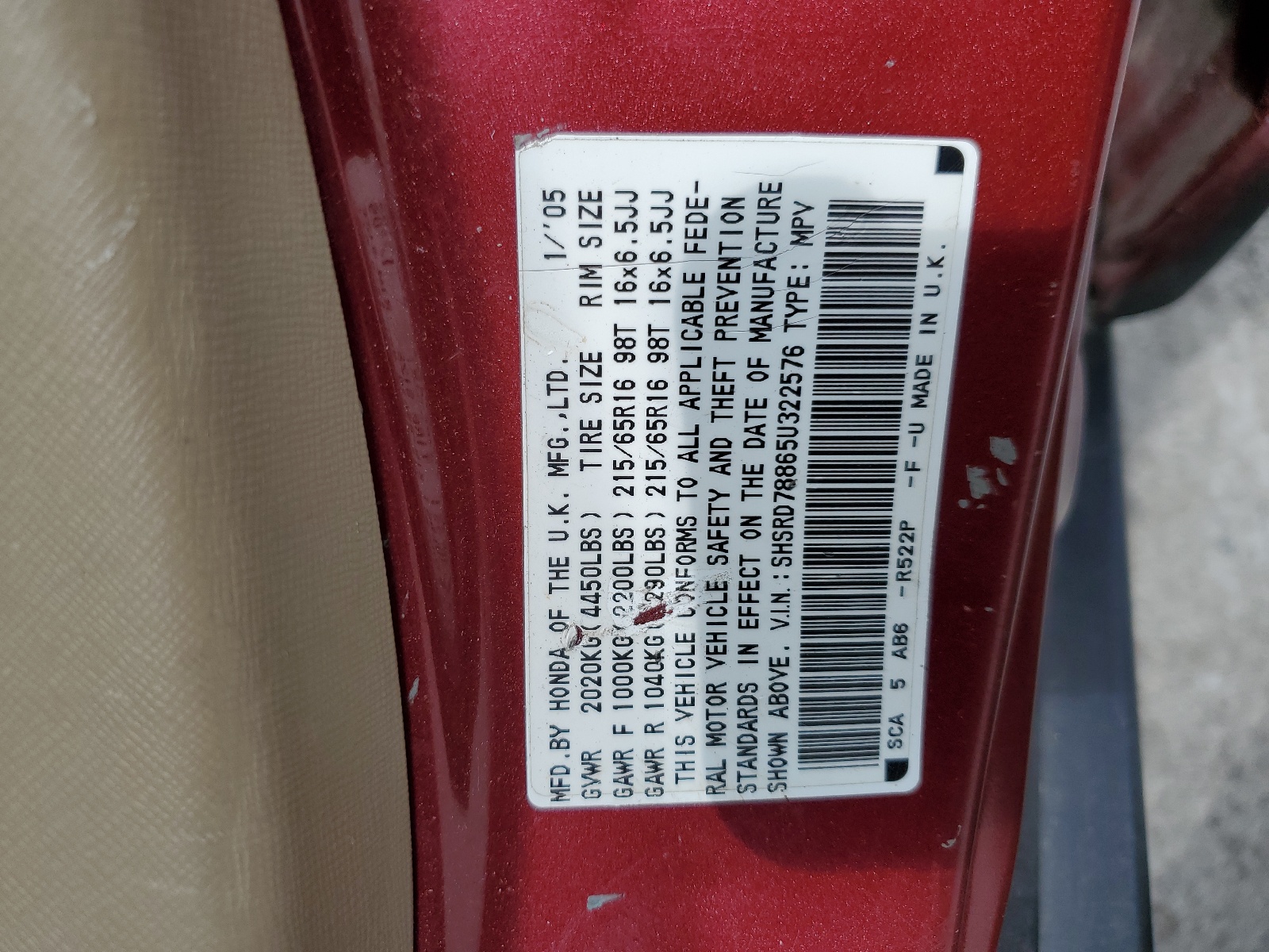 SHSRD78865U322576 2005 Honda Cr-V Ex