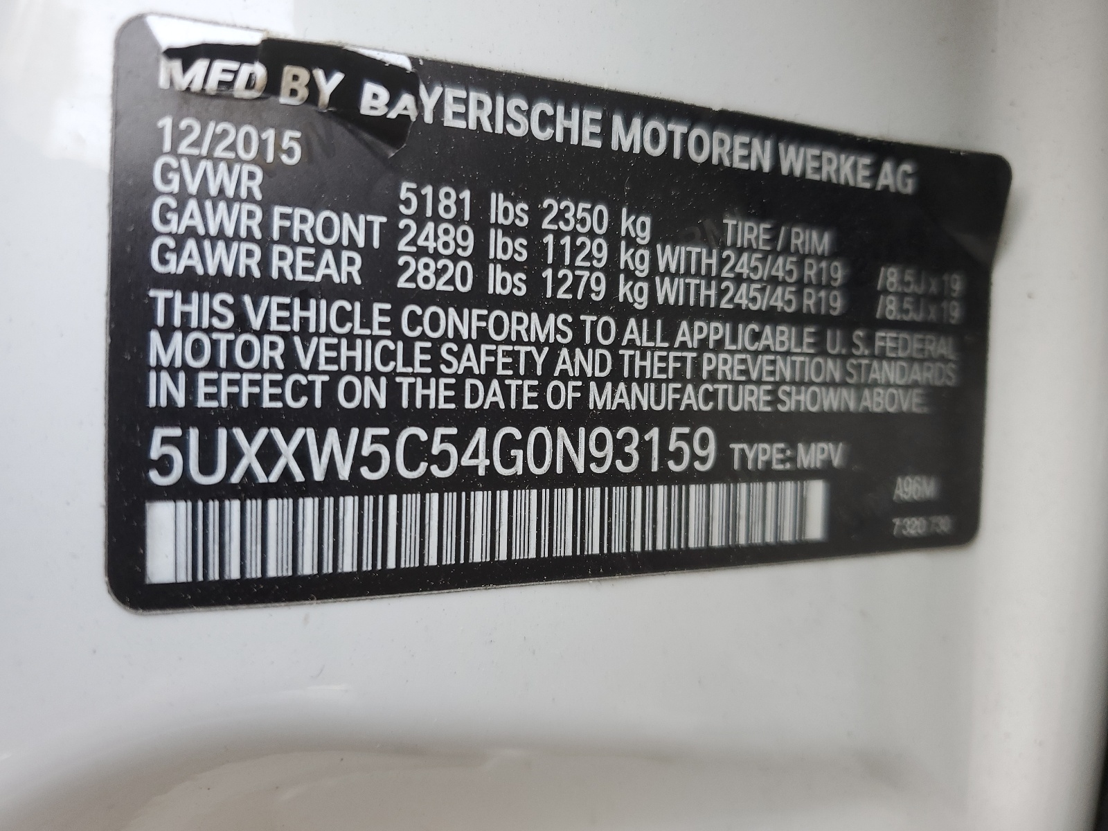 5UXXW5C54G0N93159 2016 BMW X4 xDrive35I