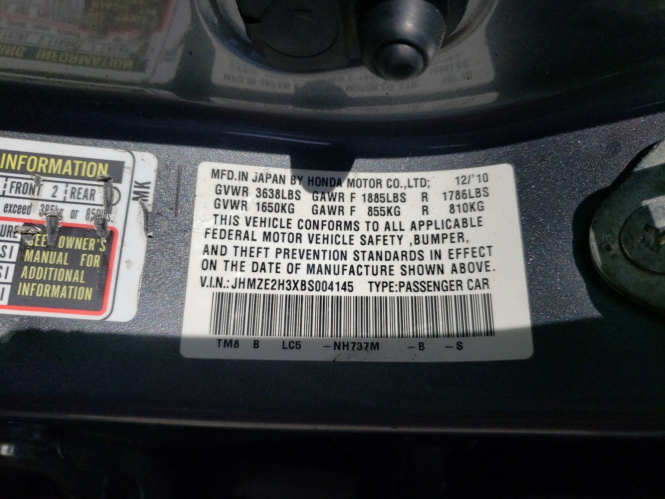 JHMZE2H3XBS004145 2011 Honda Insight