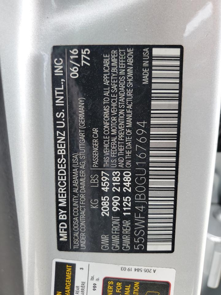 2016 Mercedes-Benz C 300 VIN: 55SWF4JB0GU167694 Lot: 62795354