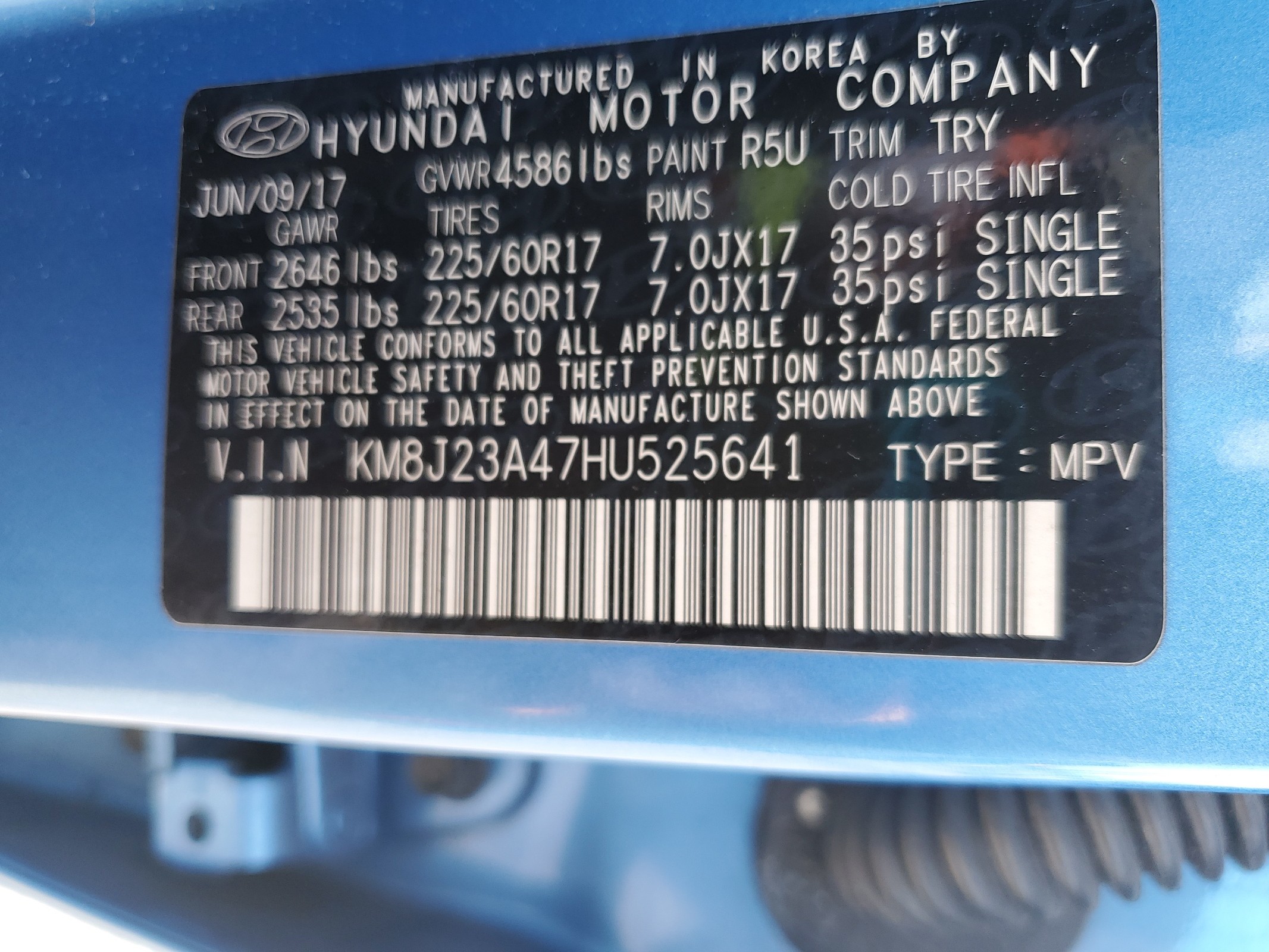 KM8J23A47HU525641 2017 Hyundai Tucson Se