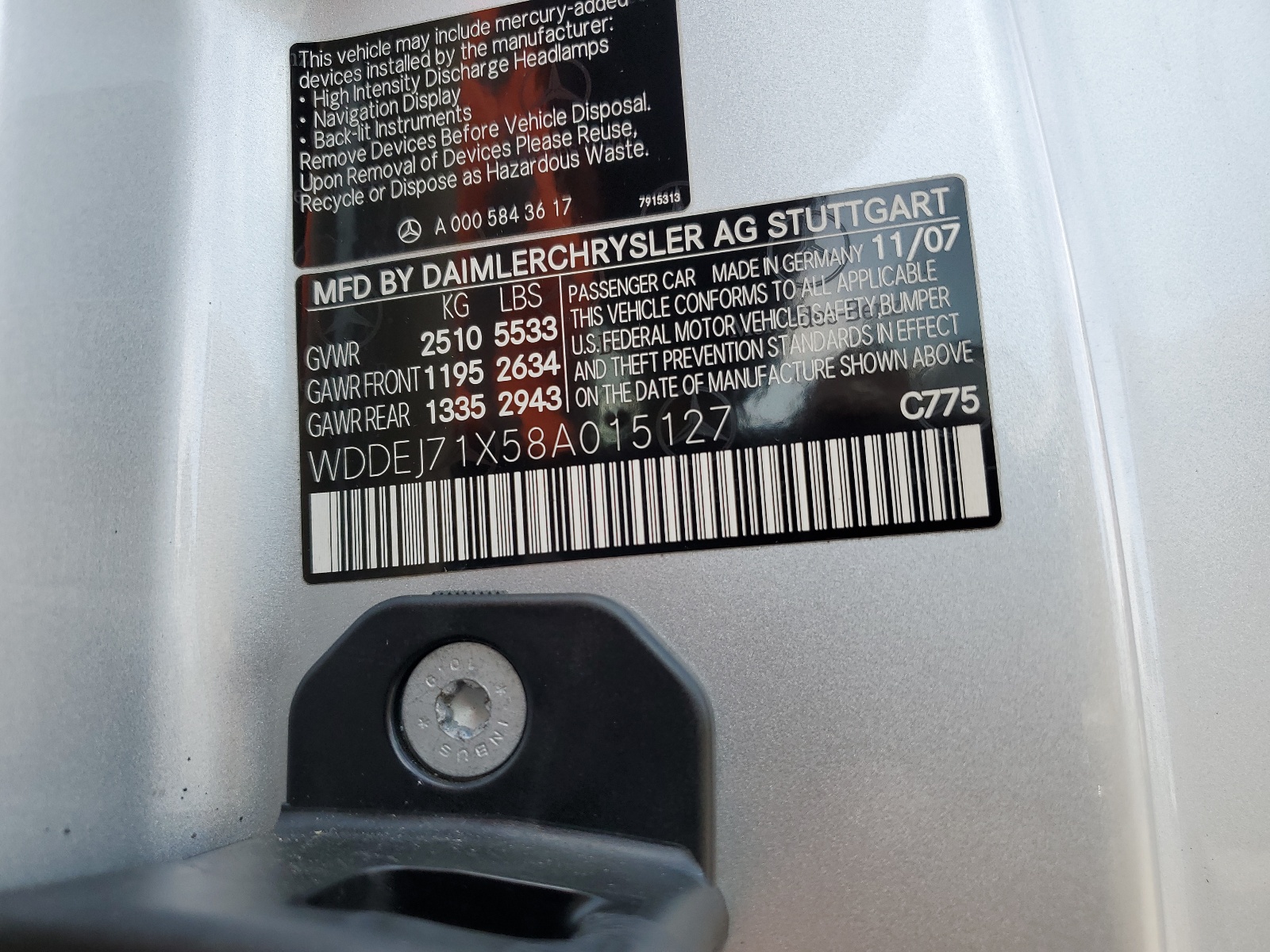 WDDEJ71X58A015127 2008 Mercedes-Benz Cl 550