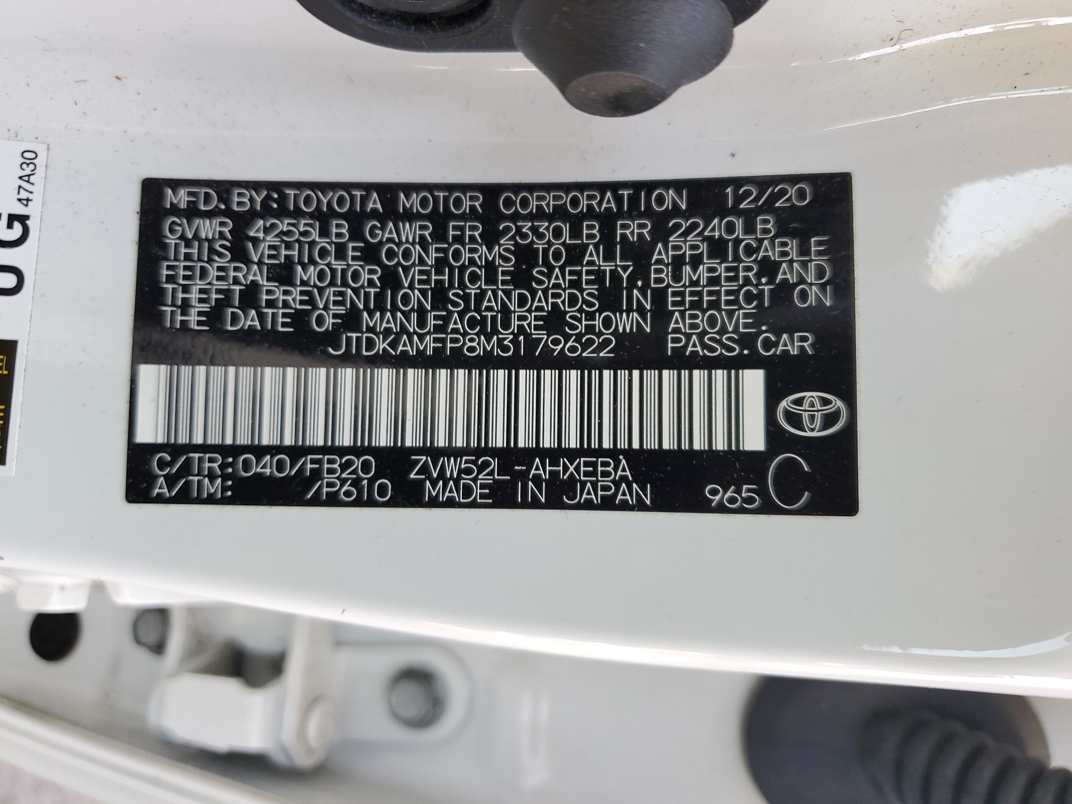 JTDKAMFP8M3179622 2021 Toyota Prius Prime Le