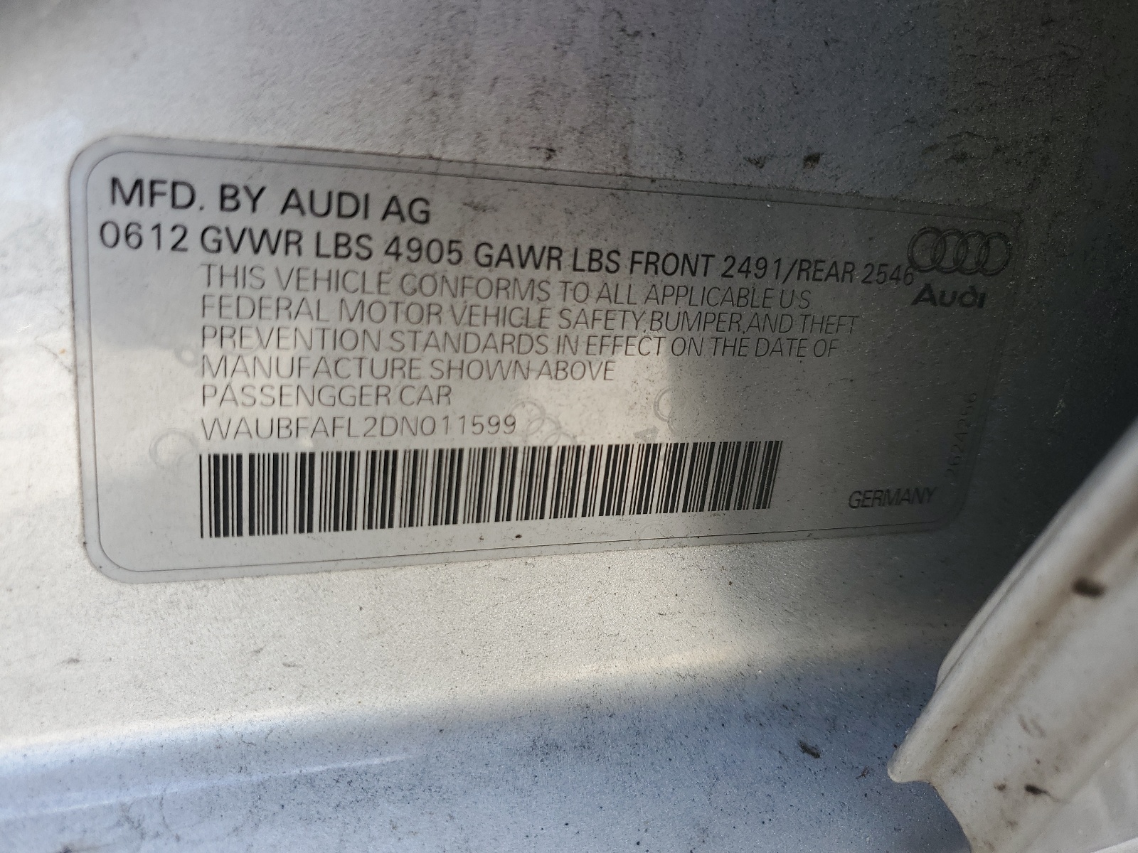 WAUBFAFL2DN011599 2013 Audi A4 Premium