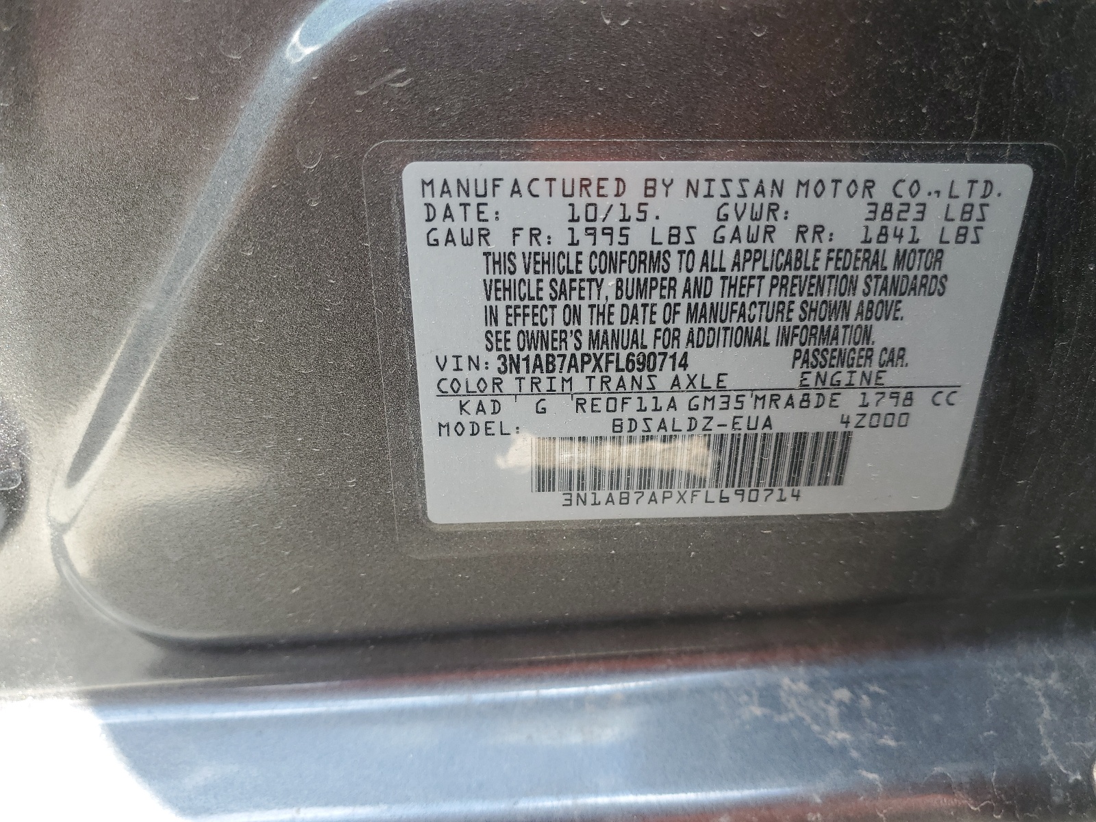 3N1AB7APXFL690714 2015 Nissan Sentra S