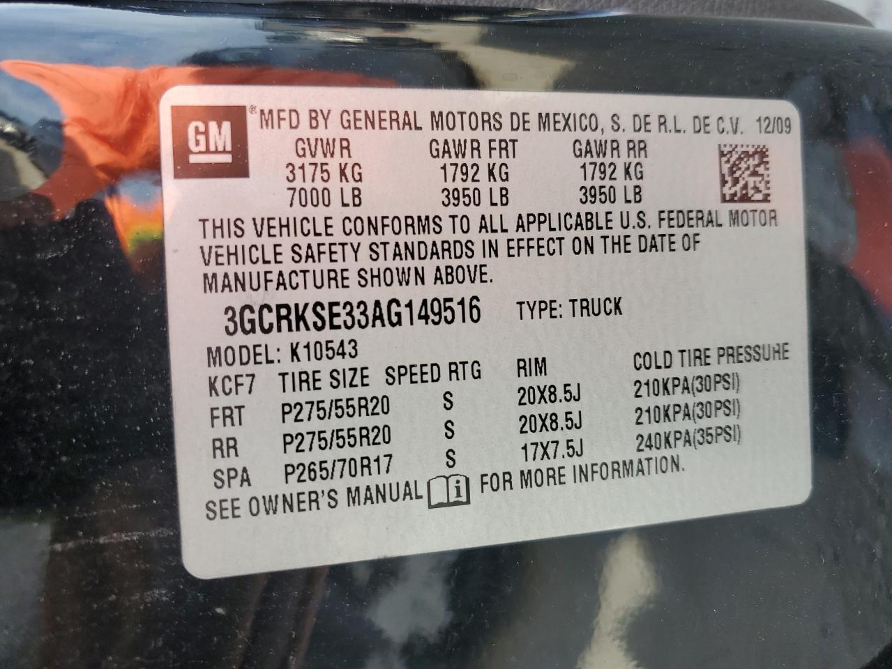 3GCRKSE33AG149516 2010 Chevrolet Silverado K1500 Lt