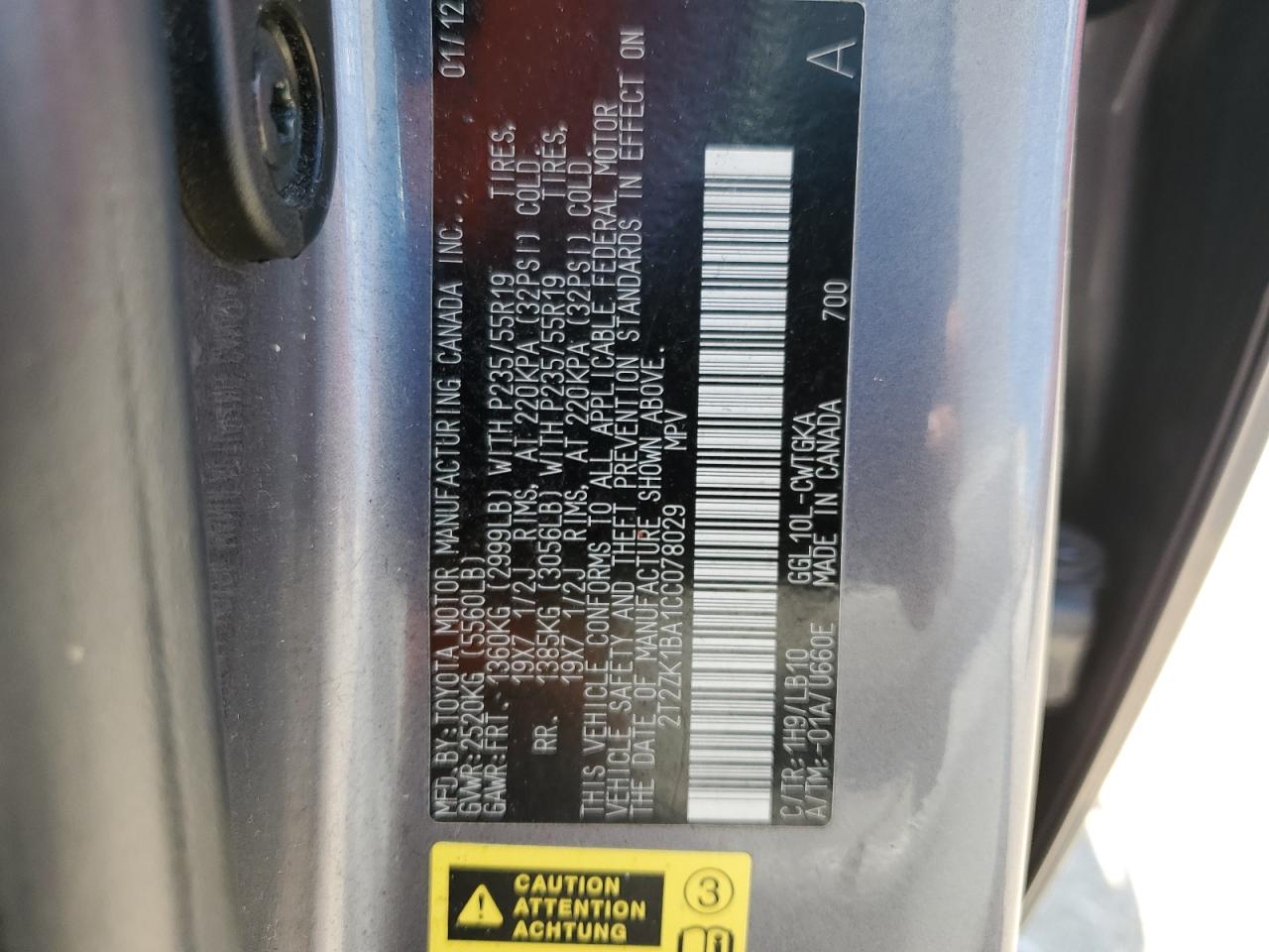 2012 Lexus Rx 350 VIN: 2T2ZK1BA1CC078029 Lot: 61902144