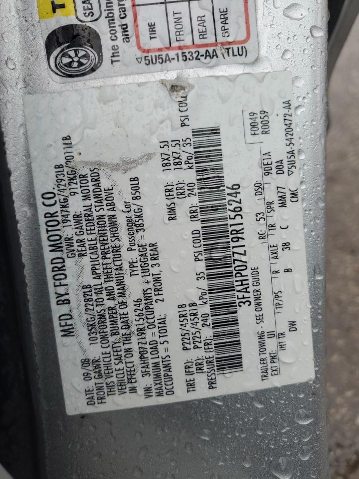 2009 Ford Fusion Se VIN: 3FAHP07Z19R156246 Lot: 62468724