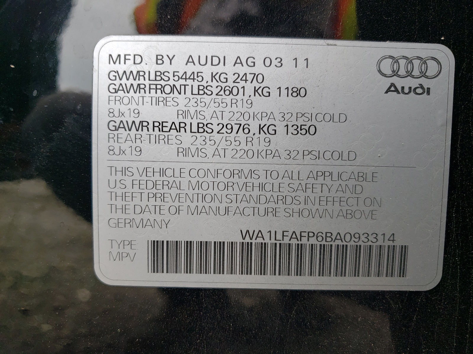 WA1LFAFP6BA093314 2011 Audi Q5 Premium Plus