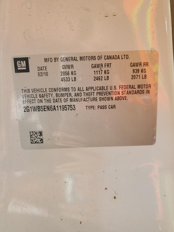 2010 Chevrolet Impala Lt VIN: 2G1WB5EN6A1195753 Lot: 63969114