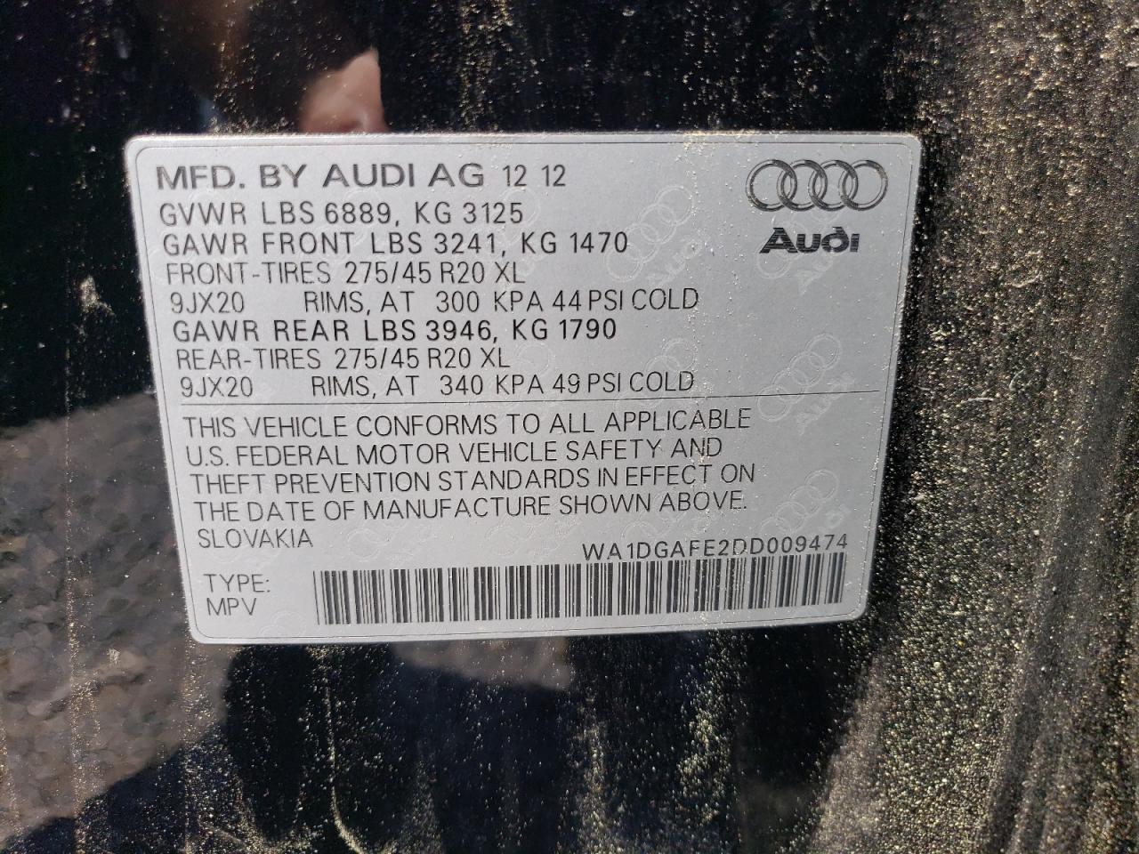 WA1DGAFE2DD009474 2013 Audi Q7 Prestige