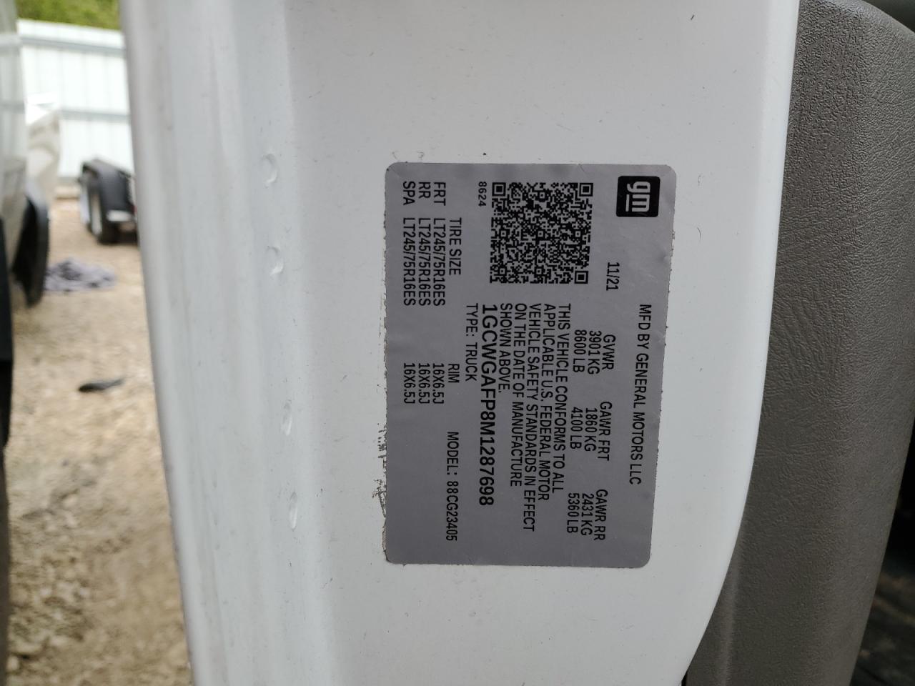 2021 Chevrolet Express G2500 VIN: 1GCWGAFP8M1287698 Lot: 63493044