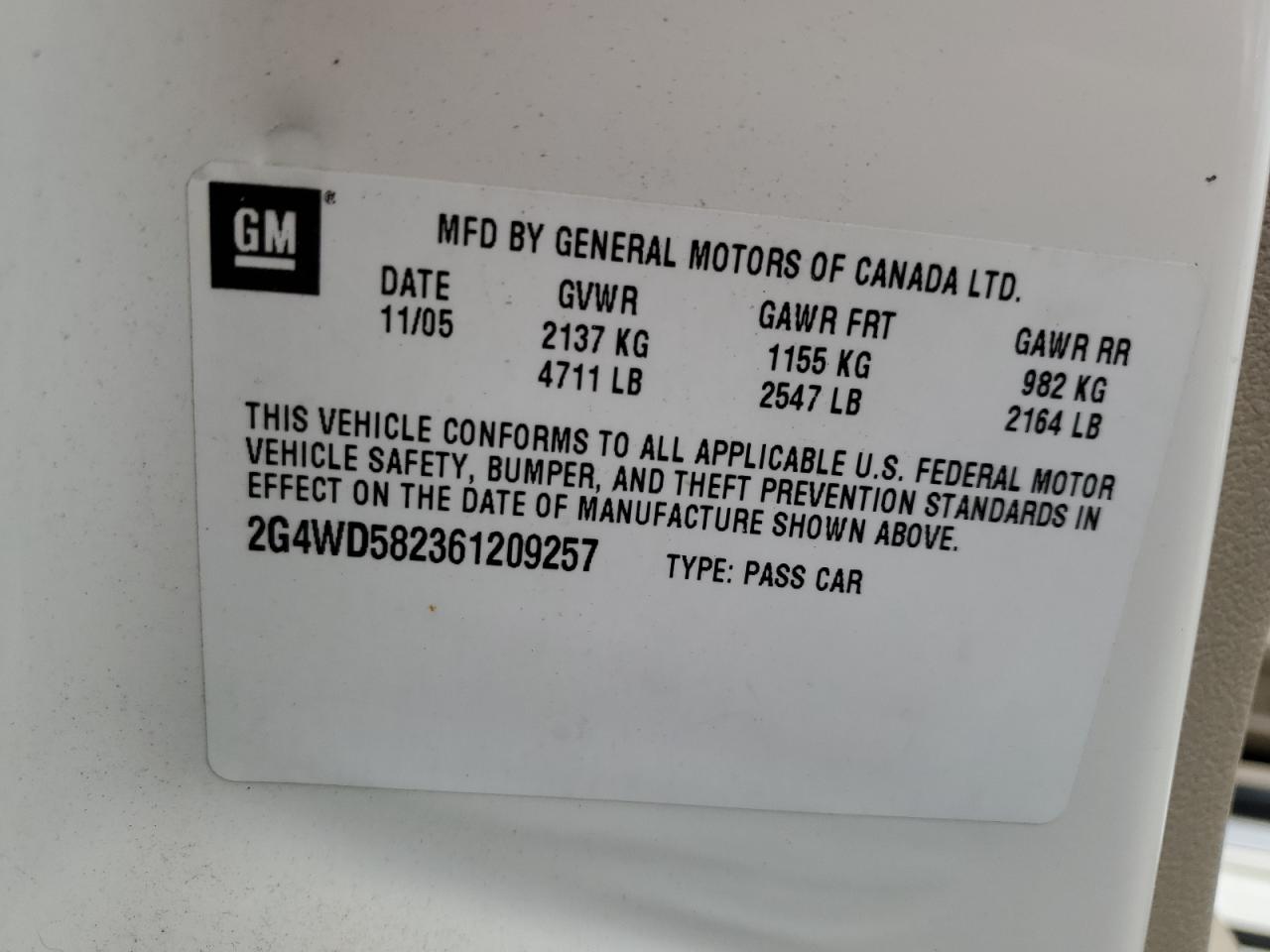 2006 Buick Lacrosse Cxl VIN: 2G4WD582361209257 Lot: 63983534