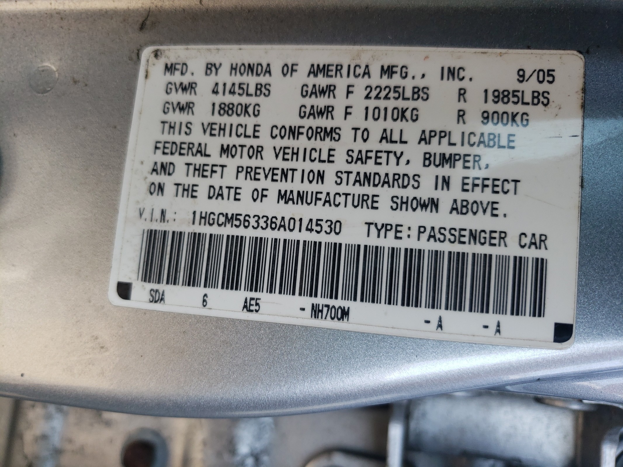 1HGCM56336A014530 2006 Honda Accord Se