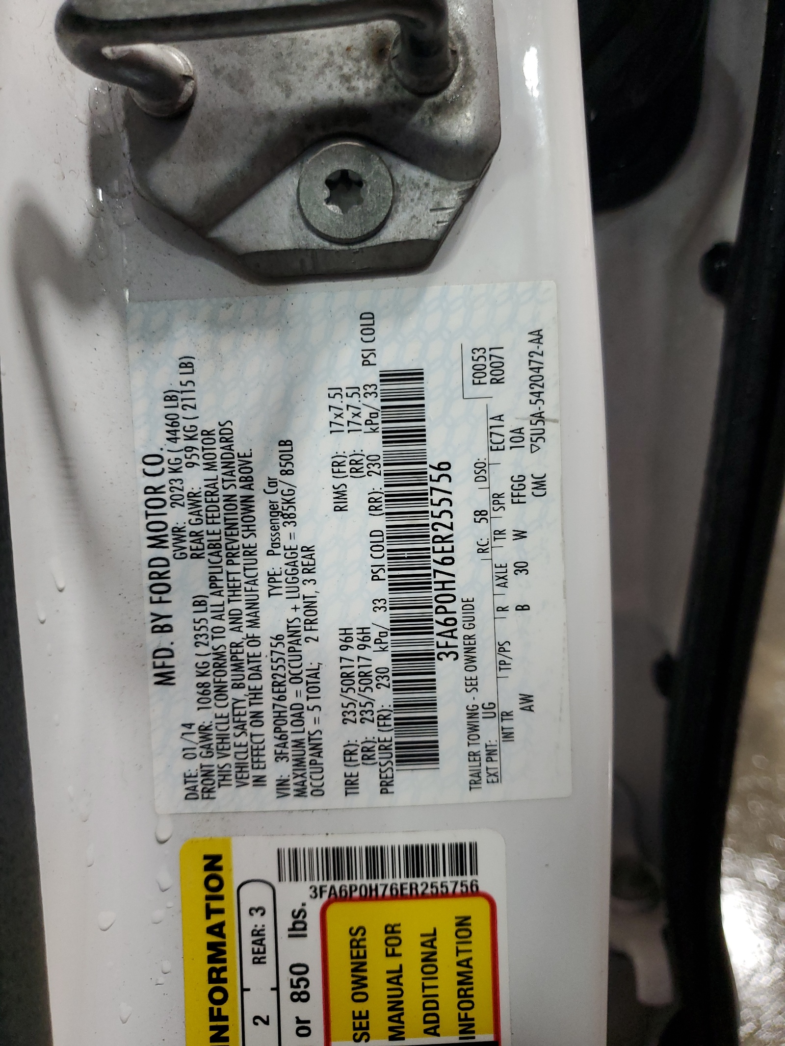 3FA6P0H76ER255756 2014 Ford Fusion Se