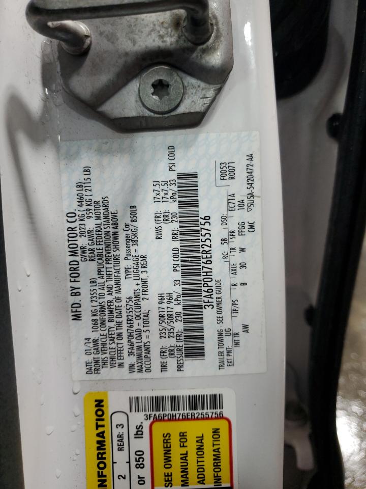 2014 Ford Fusion Se VIN: 3FA6P0H76ER255756 Lot: 62279484