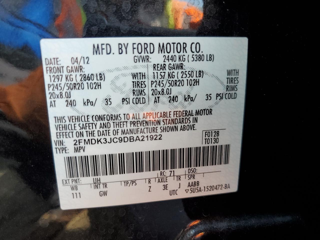 2FMDK3JC9DBA21922 2013 Ford Edge Sel