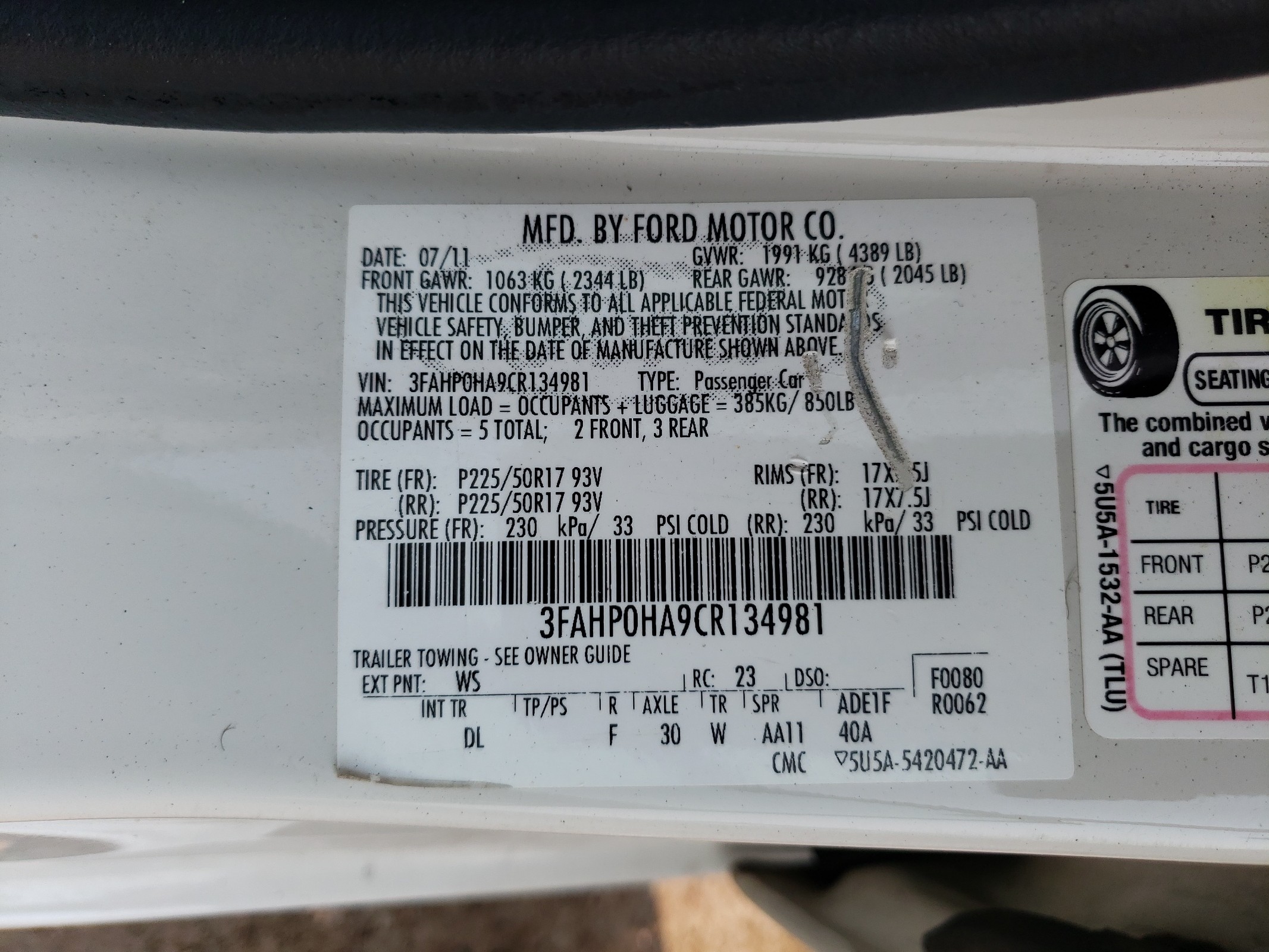 3FAHP0HA9CR134981 2012 Ford Fusion Se