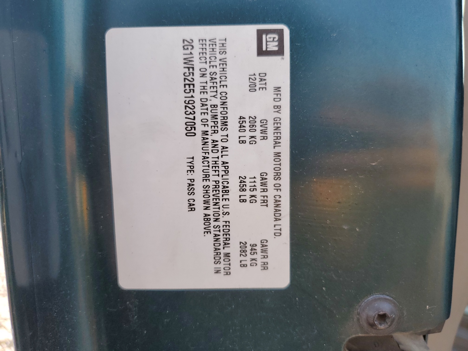 2G1WF52E519237050 2001 Chevrolet Impala