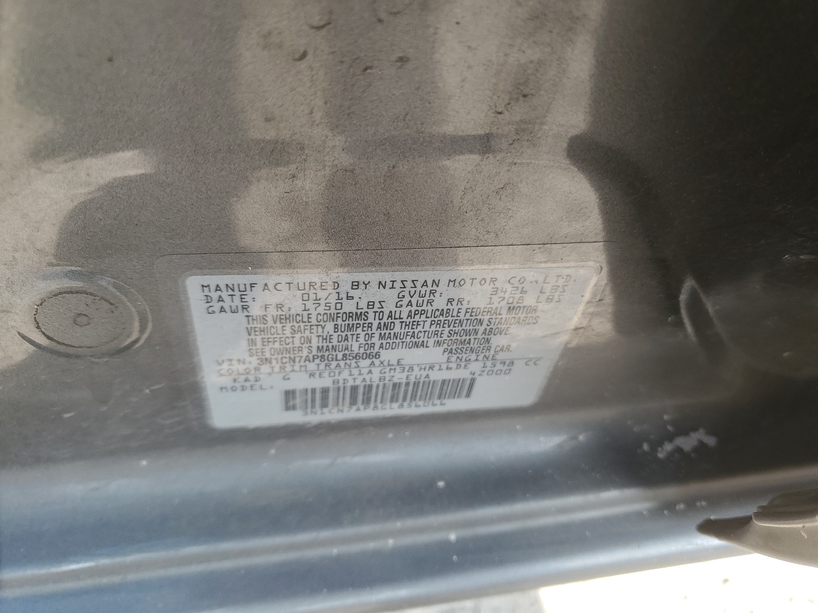 3N1CN7AP8GL856066 2016 Nissan Versa S