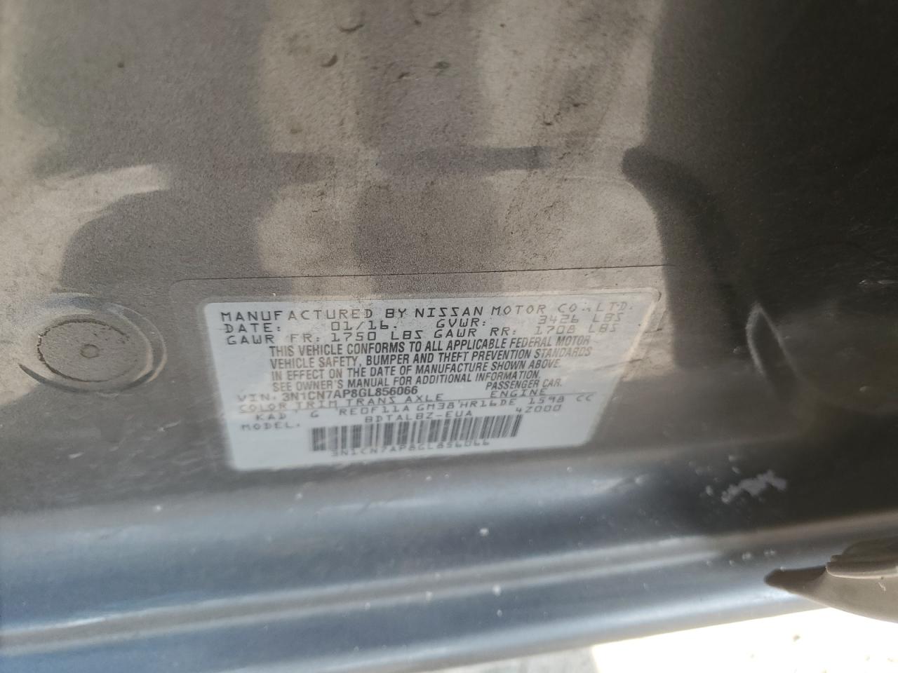 2016 Nissan Versa S VIN: 3N1CN7AP8GL856066 Lot: 61941194