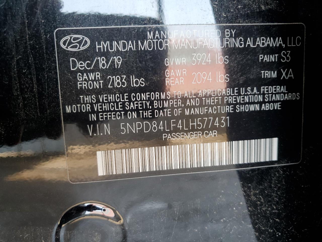 2020 Hyundai Elantra Sel VIN: 5NPD84LF4LH577431 Lot: 59332124