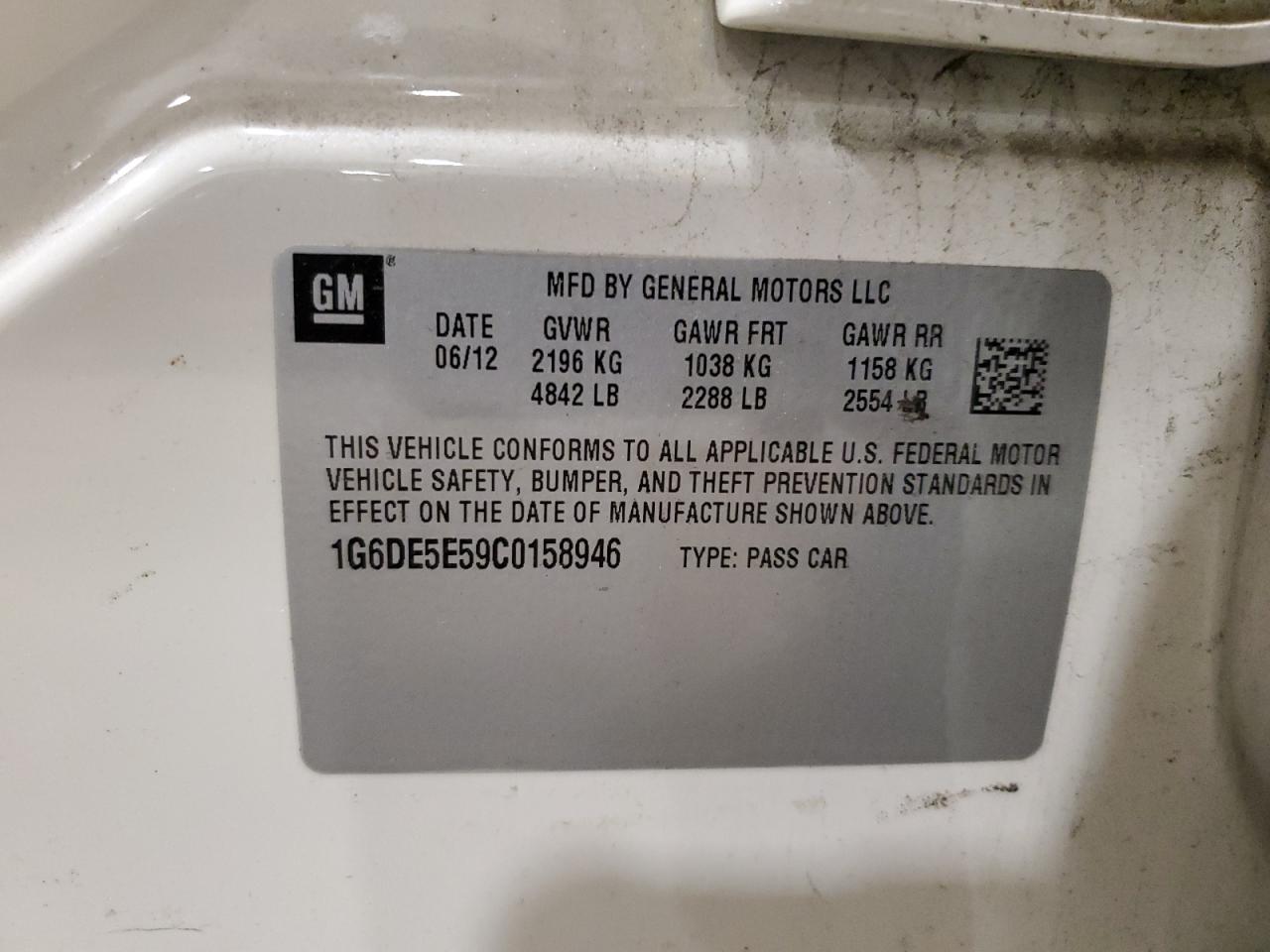 2012 Cadillac Cts Luxury Collection VIN: 1G6DE5E59C0158946 Lot: 64651744