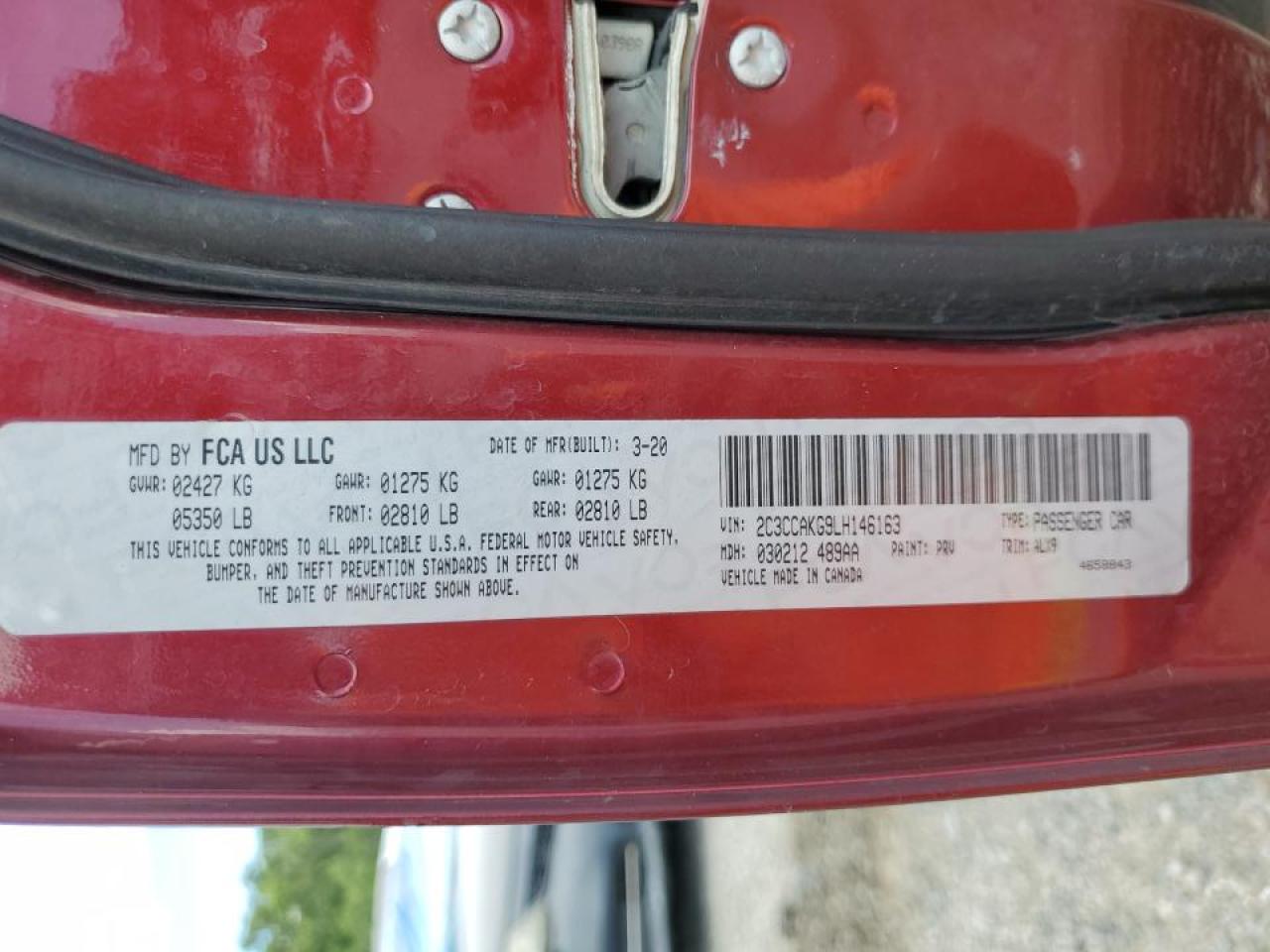 2020 Chrysler 300 Limited VIN: 2C3CCAKG9LH146163 Lot: 65246834