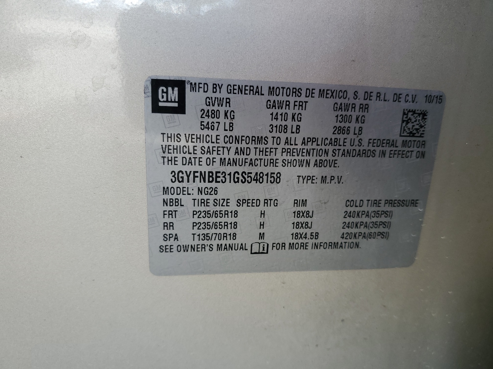 3GYFNBE31GS548158 2016 Cadillac Srx Luxury Collection