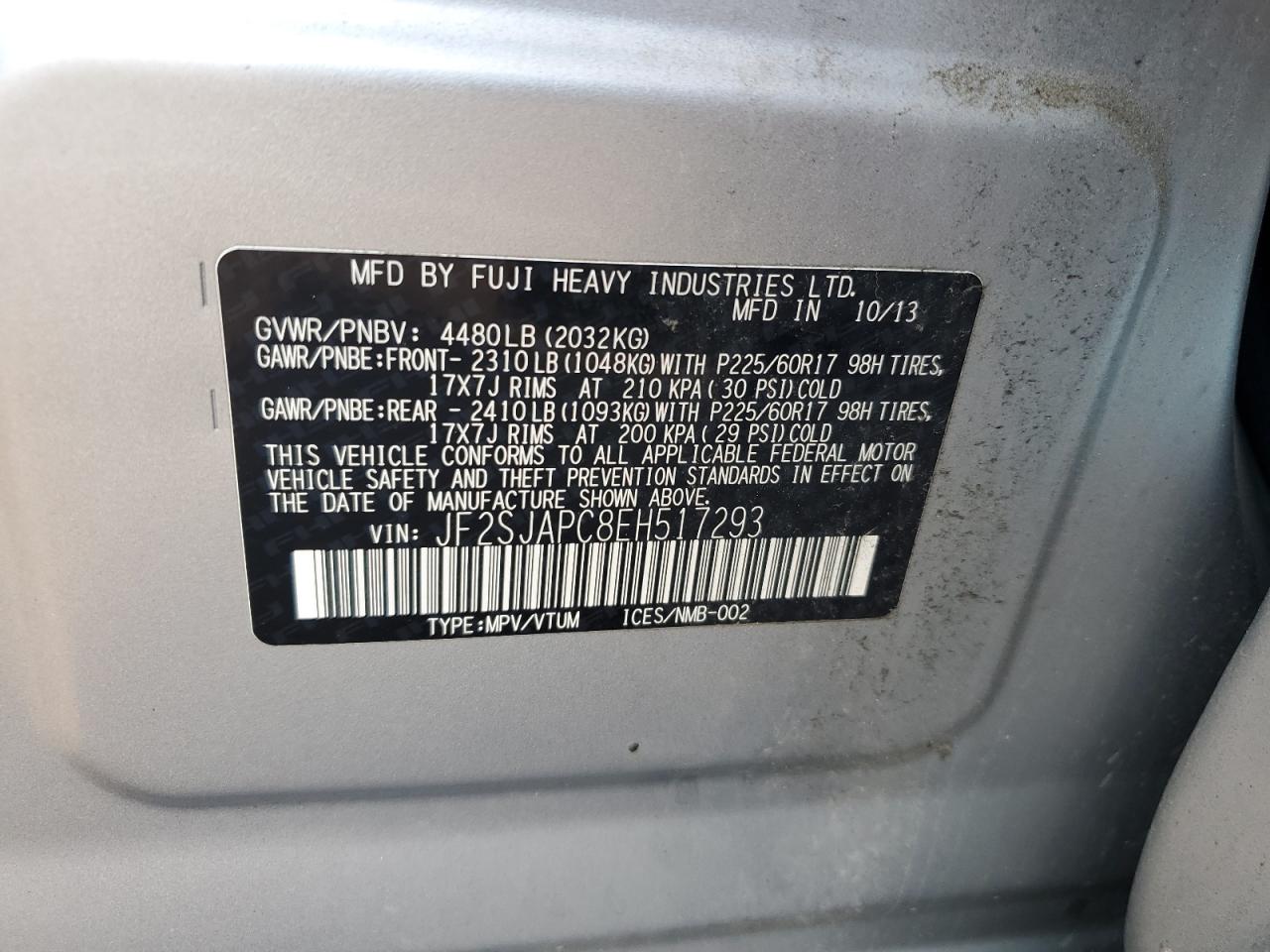 2014 Subaru Forester 2.5I Touring VIN: JF2SJAPC8EH517293 Lot: 64264314