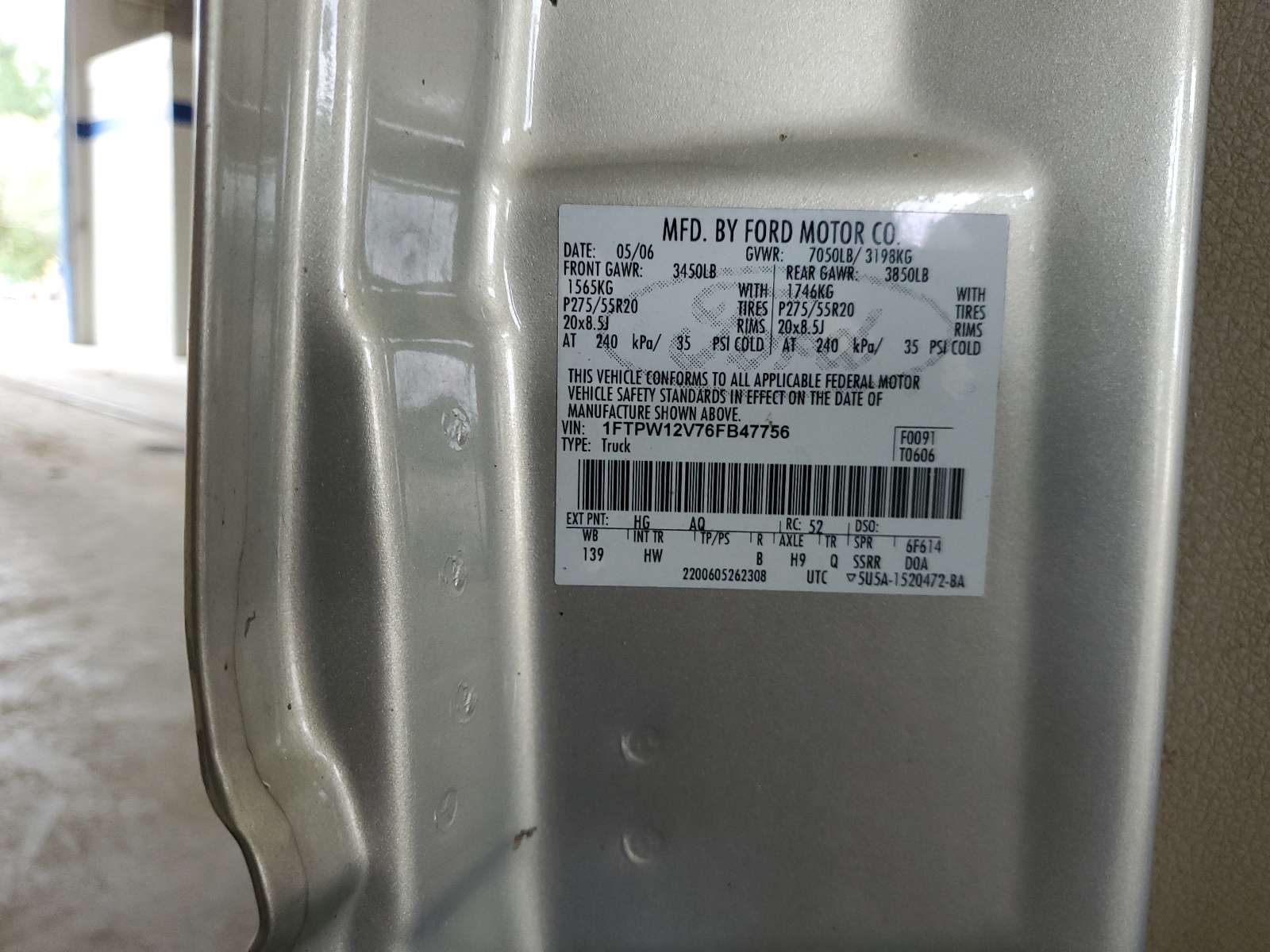 1FTPW12V76FB47756 2006 Ford F150 Supercrew