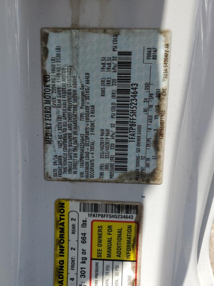 2017 Ford Mustang Gt VIN: 1FATP8FF5H5234643 Lot: 64557194