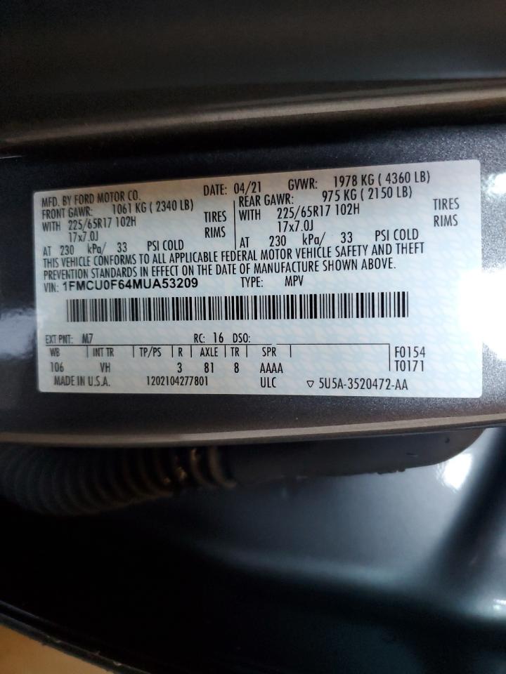 2021 Ford Escape S VIN: 1FMCU0F64MUA53209 Lot: 62262704